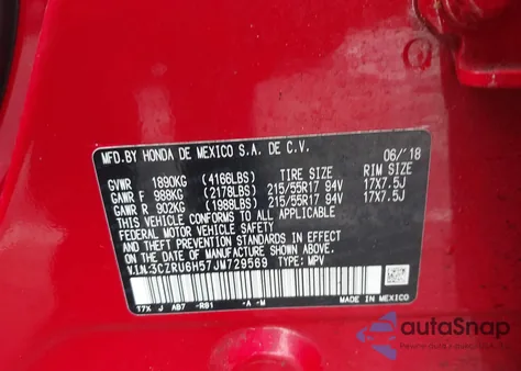 2018 Honda Hr-V Ex from USA, damaged, VIN 3CZRU6H57JM729569